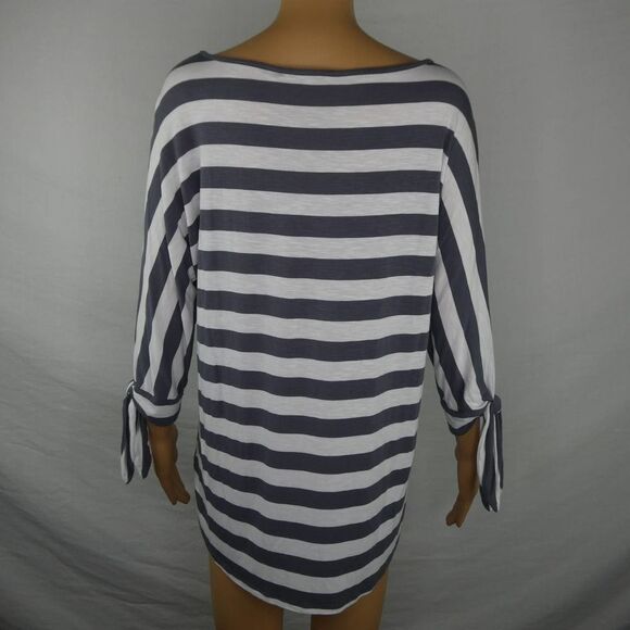 Soft Surroundings Striped Tie Sleeve Tunic Blouse Grey White Gray Medium - Picture 10 of 12